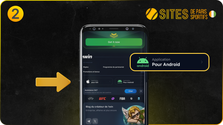 Faites défiler la page vers le bas, puis sélectionnez application pour android