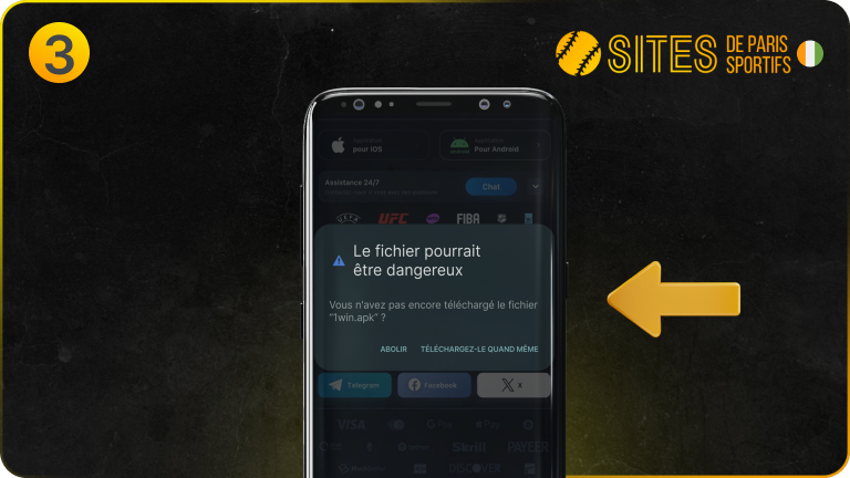 Acceptez de télécharger le fichier APK de 1win