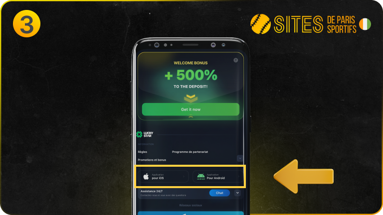 Appuyez sur Android pour débuter le téléchargement du fichier d'installation de Lucky Star