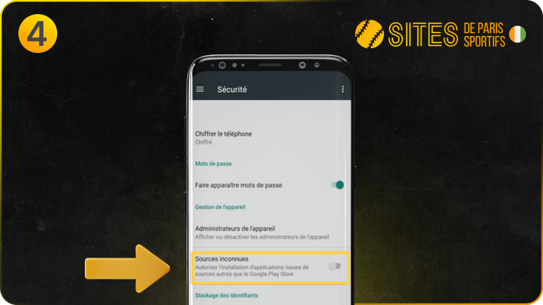 Activez l'option permettant l'installation à partir de sources inconnues
