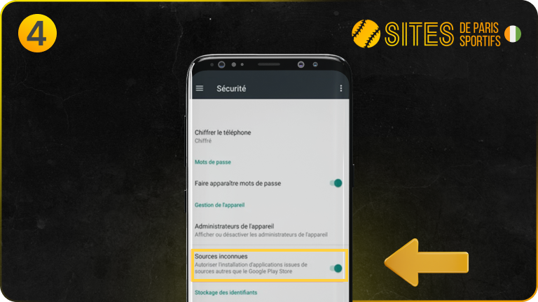Sélectionnez autoriser les installations hors play store