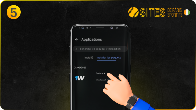 Trouvez le fichier 1win APK dans le dossier téléchargements de votre téléphone